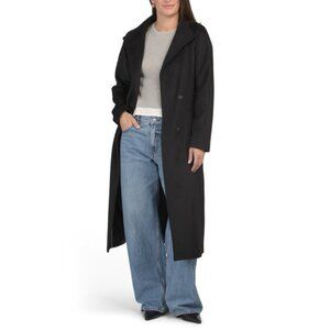 TAHARI Black Wool Blend Leah Belted Wrap Closure Jacket